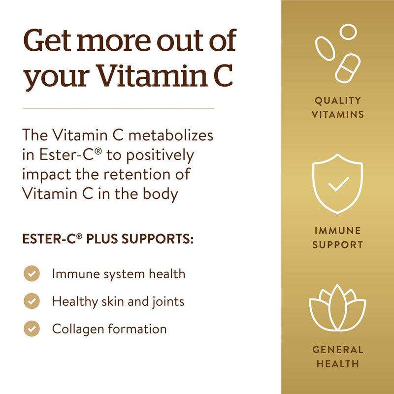 [Australia] - Solgar Ester-C Plus 500 mg Vitamin C (Ascorbate Complex) - Gentle & Non Acidic - Antioxidant & Immune Support - 100 Vegetable Capsules (100 Servings) 100 Count (Pack of 1) 