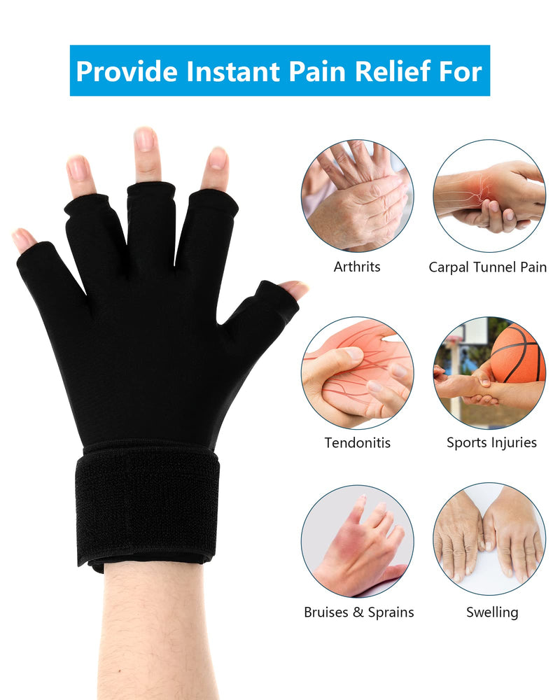 [Australia] - Luguiic Finger Arthritis Compression Ice Glove for Women and Men, Adjustable Wrist Strap Hand Wrist Ice Pack Pain Relief for Arthritis, Carpal Tunnel, Tendinitis Cold&Heat Therapy S Pack of ONE 