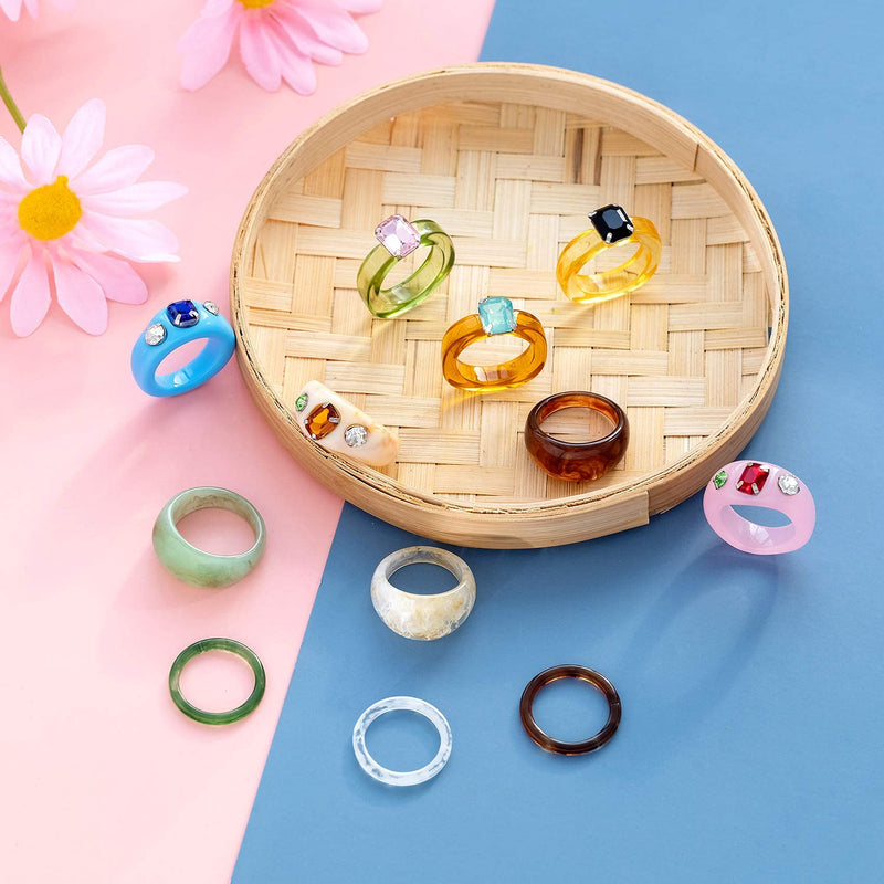 [Australia] - BMMYE 12Pcs Resin Rings for Women Girls Colorful Wide Thick Dome Acrylic Rings Retro Chunky Plastic Transparent Finger Ring for Adult Women's Beach Jewelry Style 1 