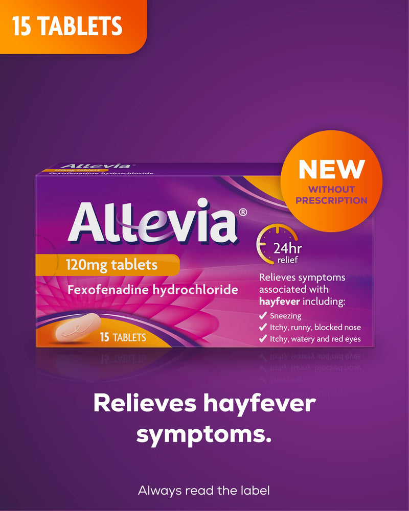 [Australia] - Allevia 120 mg tablets Fexofenadine - Hayfever Allergy Relief - Pack of 15 – 24hr Relief from Symptoms Including Sneezing, Watery Eyes, Itchy & Runny Nose - Prescription Strength 