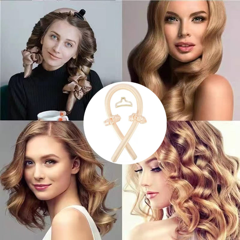 [Australia] - RHXWFDG 1 Piece Heatless Curling Rod Headband Rubber Heatless Curls Hair Styling Tool with Scrunchies and Hair Clip for Long Medium Hair, Gold 
