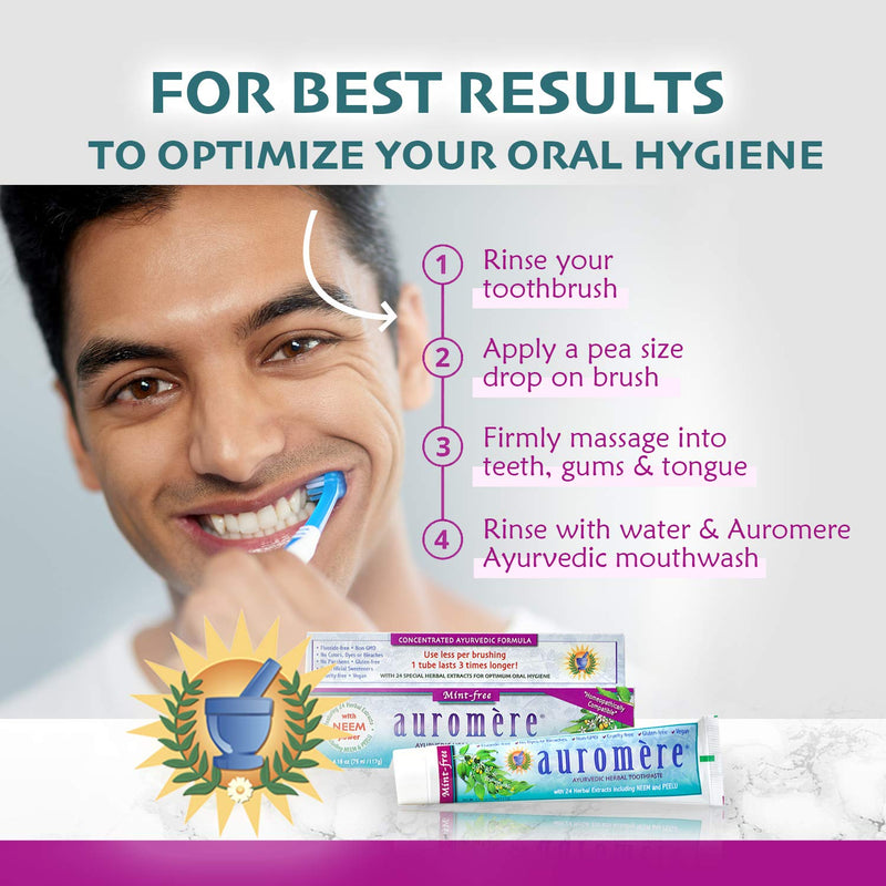 [Australia] - Auromere Ayurvedic Herbal Toothpaste, Mint Free - Vegan, Natural, Non GMO, Fluoride Free, Gluten Free, with Neem & Peelu (4.16 oz), 1 Pack 4.16 Ounce (Pack of 1) 