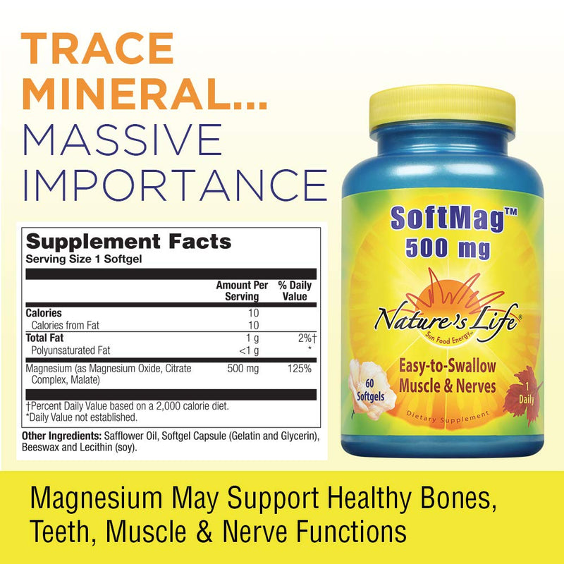 [Australia] - Natures Life SoftMag 500 mg | Magnesium Complex Supplement | Supports Strong Bones, Muscle & Nerve Health | 60 Softgels 