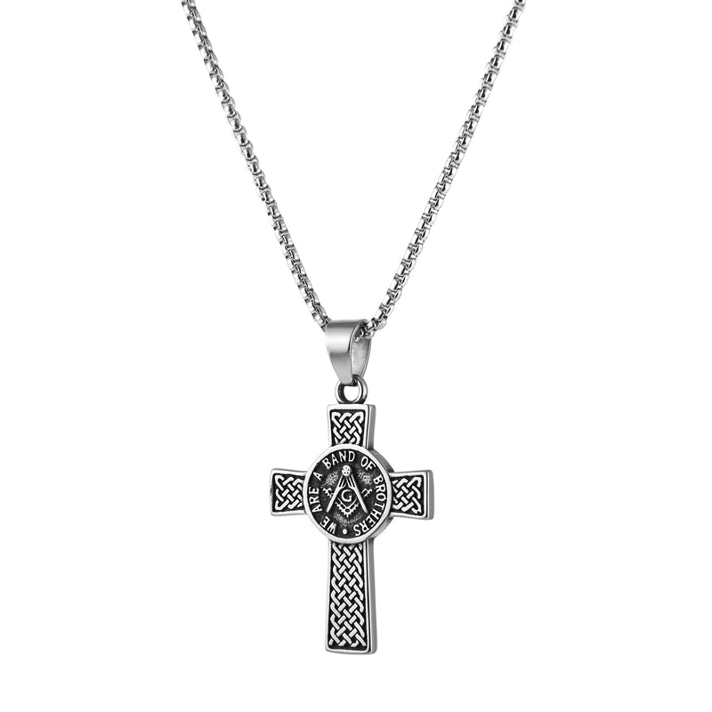 [Australia] - AsAlways Stainless Steel Freemason Symbol Masonic Eternal Celtic Cross Irish Knot Pendant Necklace, 22+2"Link Chain, 