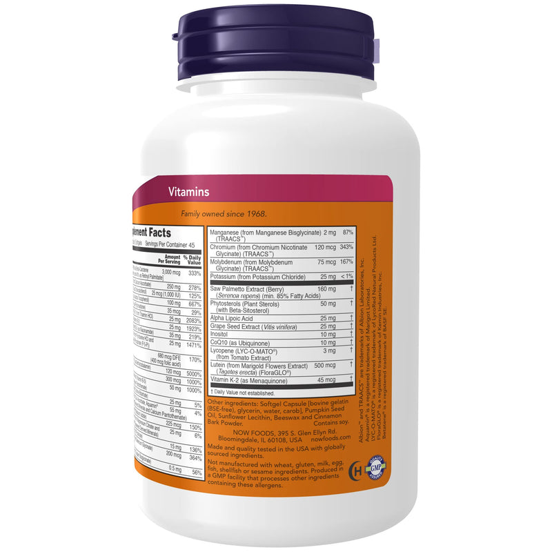 [Australia] - NOW Supplements, ADAM™ Men's Multivitamin with Saw Palmetto, Plant Sterols, Lycopene & CoQ10, 90 Softgels 