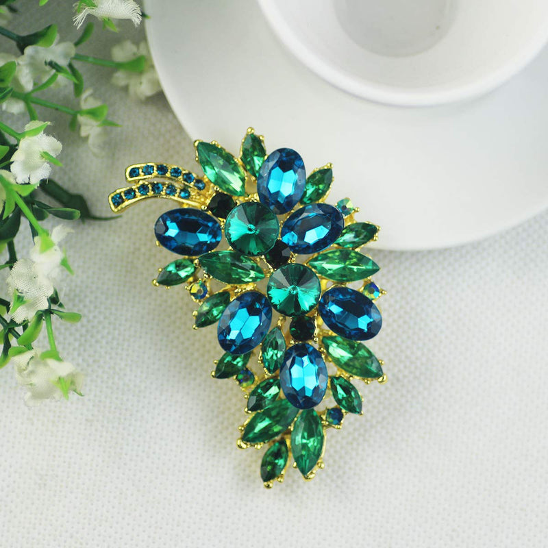 [Australia] - Holiday Deals 12% Discount Off Merdia Created Crystal Fashion Brooch Pin Wedding Feather Brooches for Women-Blue 