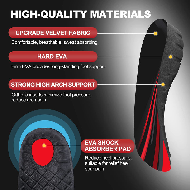 [Australia] - 330+ lbs Plantar Fasciitis Insoles, 3/4 Length High Arch Support Orthotic Inserts for Women & Men Heel Pain, Flat Feet,Heavy Duty Strong Support Pain Relief for Walking Running Black Red L/Men's 9-11, Women's 10-12 