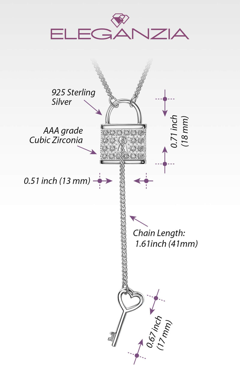 [Australia] - ELEGANZIA Lock Necklace for Women Teen Girls, Sterling Silver Chain Cubic Zirconia Lock Key Drop Necklace, Couple Gifts for Girlfriend 