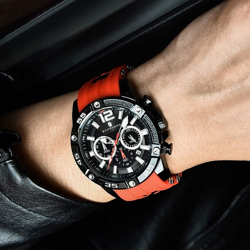 [Australia] - Watches for Men SAPPHERO Multifunction Chronograph Sport Mens Watch with Silicone Strap 3ATM Waterproof Analog Quartz Movement Fashion Business Design Best Gifts for Men red 