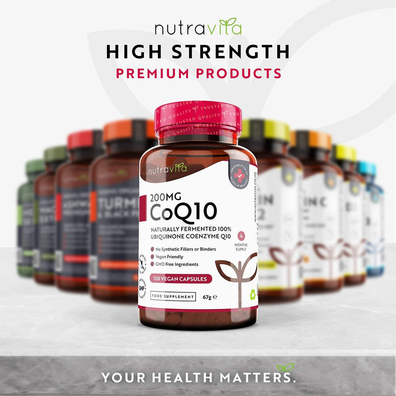 [Australia] - CoQ10 200mg - 120 Vegan Capsules of High Strength Co Enzyme Q10 (4 Months Supply) - 100% Pure and Naturally Fermented Ubiquinone Coenzyme - No Synthetic Additives - Made in The UK by Nutravita 120 Count (Pack of 1) 