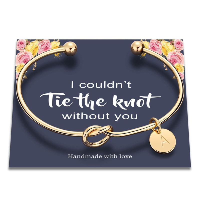 [Australia] - Ursteel Bridesmaids Gifts for Wedding, Tie The Knot Bracelet with Initial Bridesmaid Proposal Gifts with Box, Cards A-Gold 