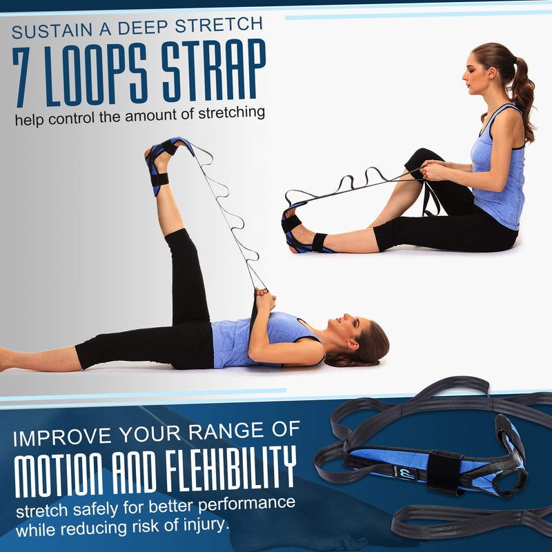 [Australia] - Foot and Calf Stretcher for Plantar Fasciitis, Achilles Tendonitis, Heel Spurs, Drop Foot. Yoga Stretching Strap for Leg, Thigh and Hamstring (Blue) Blue 