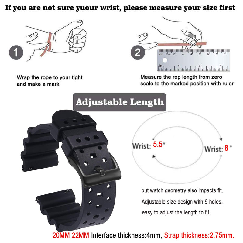 [Australia] - Carty Silicone Watch Bands Quick Release Rubber Watch Straps for Men Women Premium Quality Waterproof - 20mm, 22mm,24mm Rubber Straps Black/Black buckle 