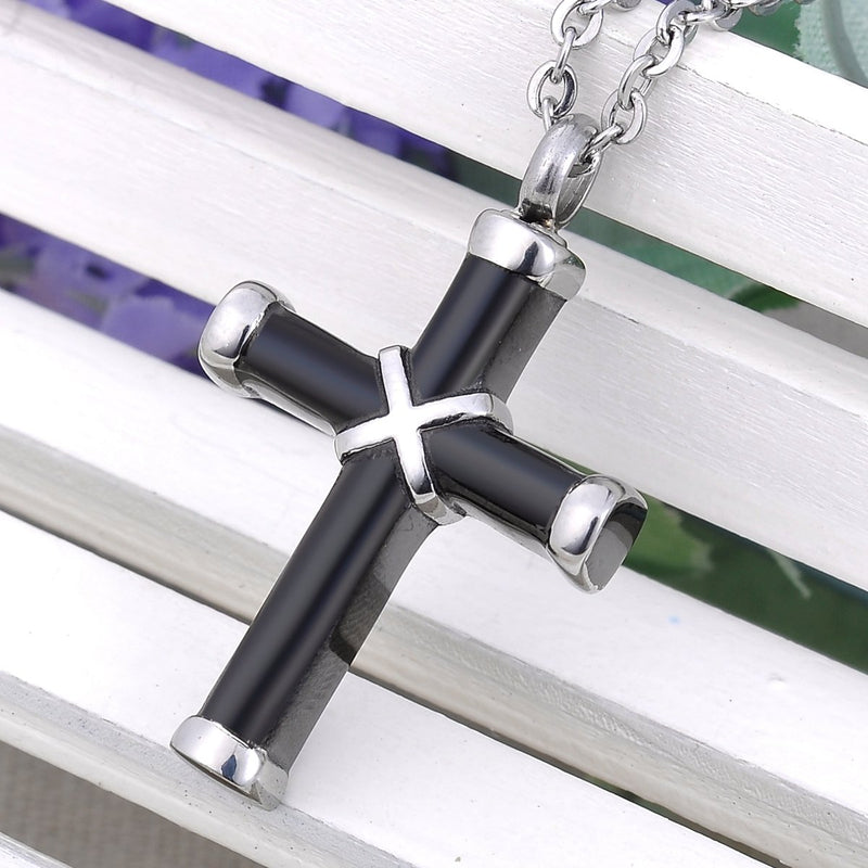 [Australia] - HooAMI Cremation Jewelry for Ashes Cross Urn Necklace Pendant Memorial Ash Jewelry A-Black Silver 