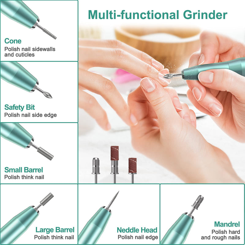 [Australia] - Electric Nail Drill Kit, YaFex Professional Acrylic Nail File Portable Manicure Pedicure Drill Set for Acrylic Gel Nails with False Nail Clipper, Drill Bits Kit and Sanding Bands B-Mint Green 