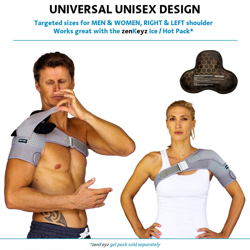 [Australia] - ZENKEYZ Shoulder Brace for Men & Women, Shoulder Immobilizer for Torn Rotator Cuff, Tendonitis, Dislocation, Pain, Neoprene Shoulder Compression Sleeve Wrap (Gray, Small/Medium) Small/Medium (Pack of 1) Gray 