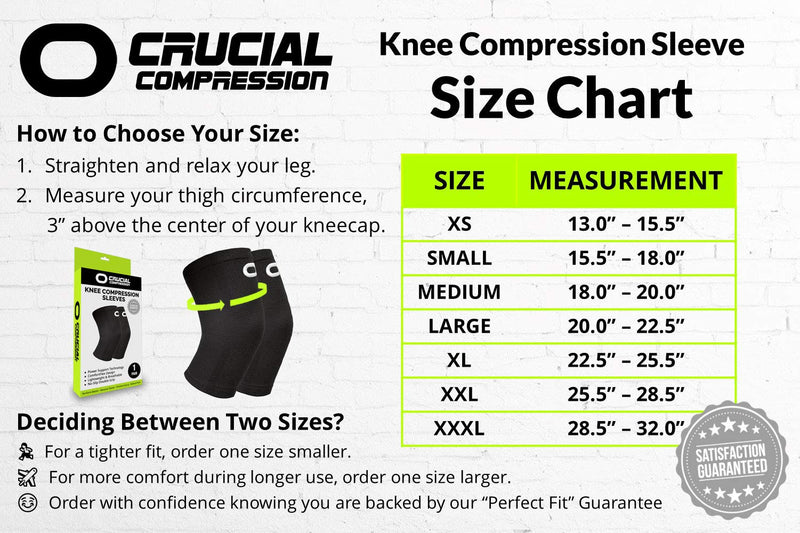 [Australia] - Crucial Compression Knee Sleeve (1 Pair) - Best Knee Braces for Knee Pain for Men & Women - Non-Slip Knee Support for Running, Weightlifting, Basketball, Gym, Workout, Sports Small (15.5-18.0") Measure 3" Above Kneecap Black 