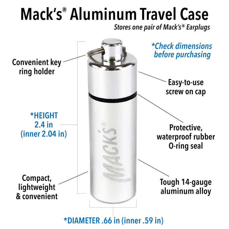 [Australia] - Mack’s Keychain Carrying Case, Aluminum, Waterproof Ear Plugs Holder – 2 Pack (Silver) Silver 