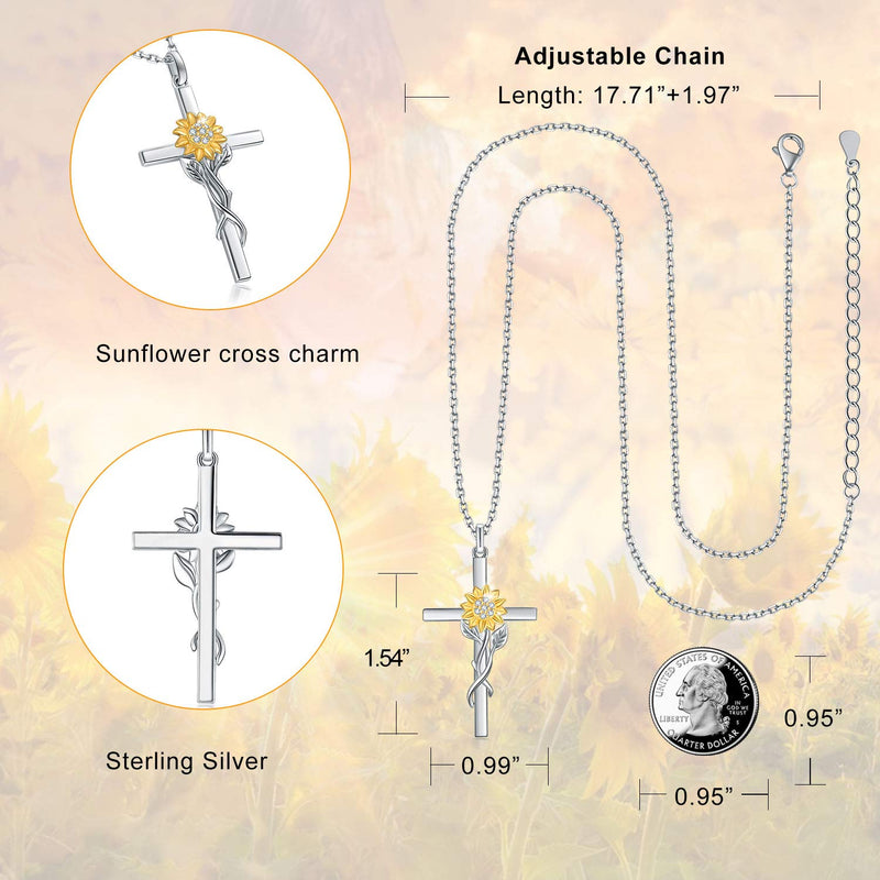 [Australia] - DIOFRG Sunflower Cross Necklace Sterling Silver Roseflower Butterfly Infinity Curved Bar Dainty Sunshine Pendant for Women Mom Christmas Valentines day Anniversary Wife Flower Girl Gifts Jewelry Cross Sunflower 