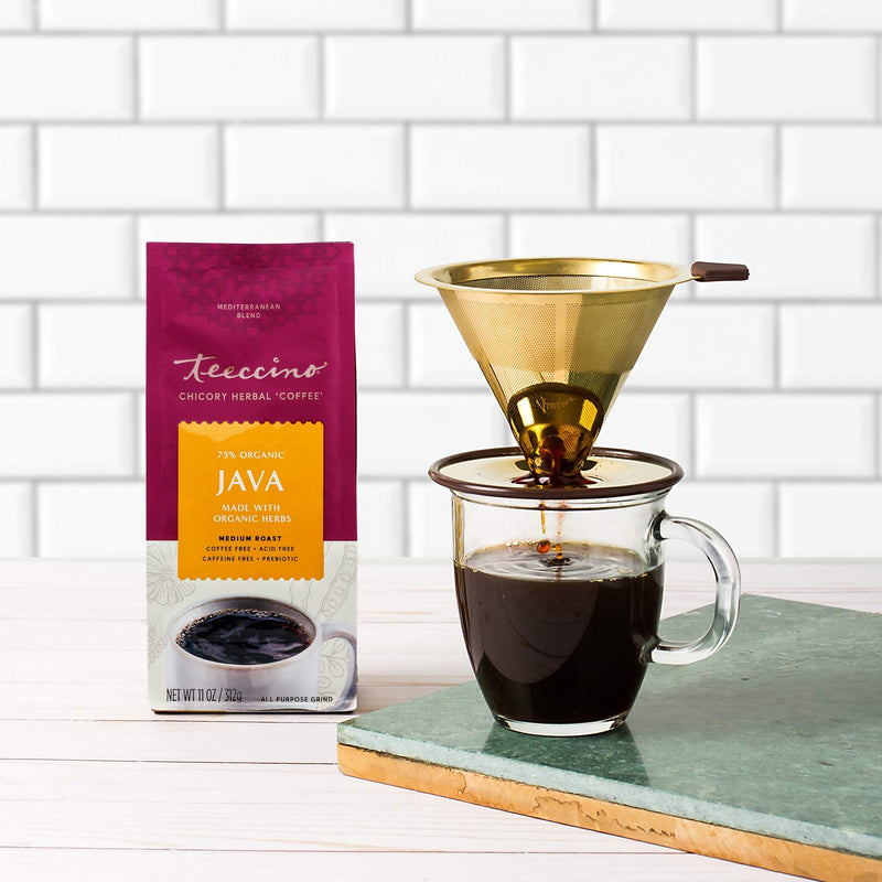 [Australia] - Teeccino Chicory Coffee Alternative - Java - Ground Herbal Coffee That’s Prebiotic, Caffeine Free & Acid Free, Medium Roast, 11 Ounce 
