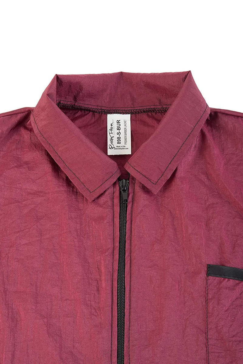 [Australia] - Betty Dain Premier Barber Jacket, Soft, Lightweight, Water Resistant Nylon Repels Hair, Zippered Front, Two Angled Lower Pockets with Zippered Bottoms, Angled Chest Pocket, Burgundy, XL 