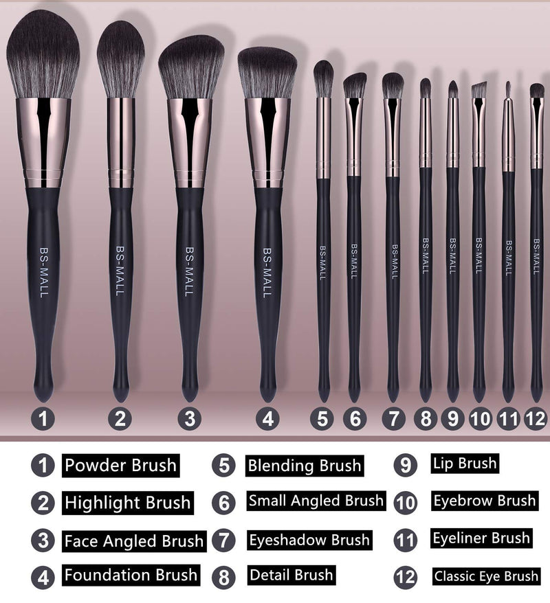 [Australia] - BS-MALL Makeup Brush Set 12 Pcs Premium Synthetic Foundation Powder Concealers Eye shadows Blush Makeup Brushes Lip Gold Cosmetic Brushes（ Black） 