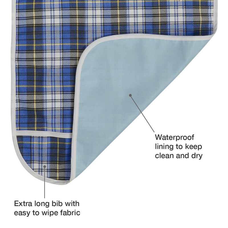 [Australia] - Modaliv Adult Bib - Reusable Clothing Protector - Waterproof - Crumb Catcher - Machine Washable - Extra Long Senior Men and Women Bibs for Eating (Blue) 