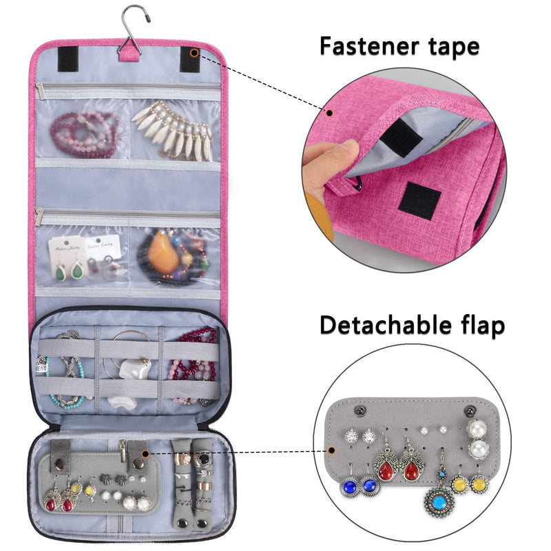 [Australia] - Teamoy Travel Jewelry Hanging Roll Bag Necklace Storage Holder for Business Trip, Pink(No Accessories Included) 