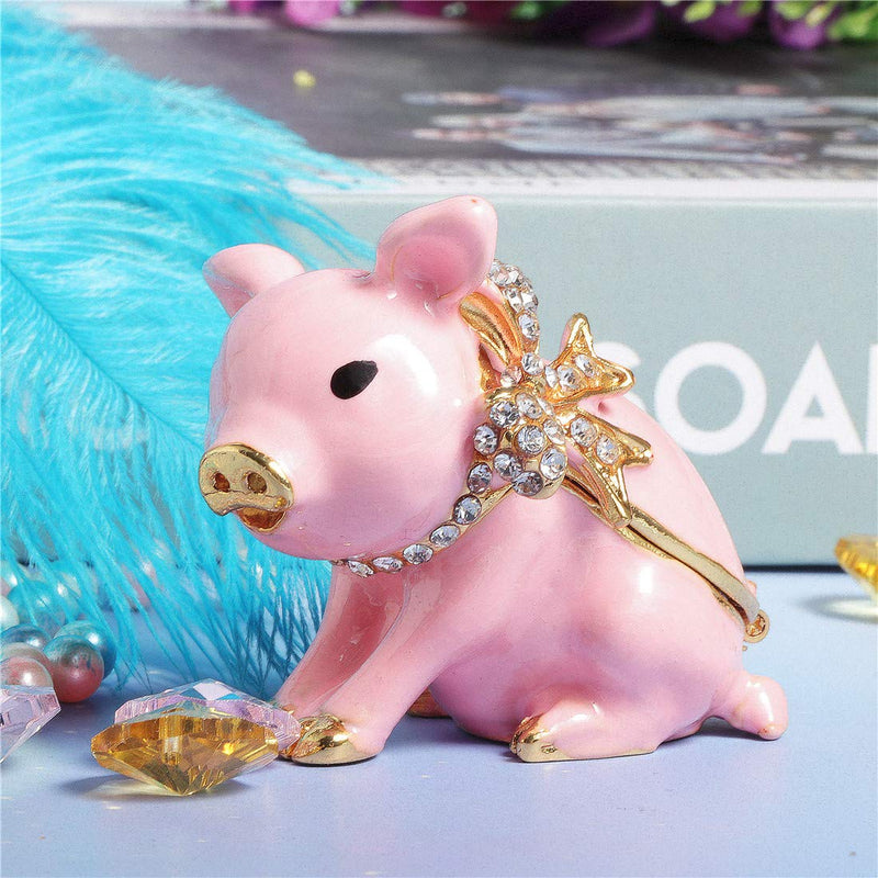 [Australia] - Waltz&F Handcrafted Pewter Trinket Box Jeweled New Lovely Pig Jewelry Box pink 