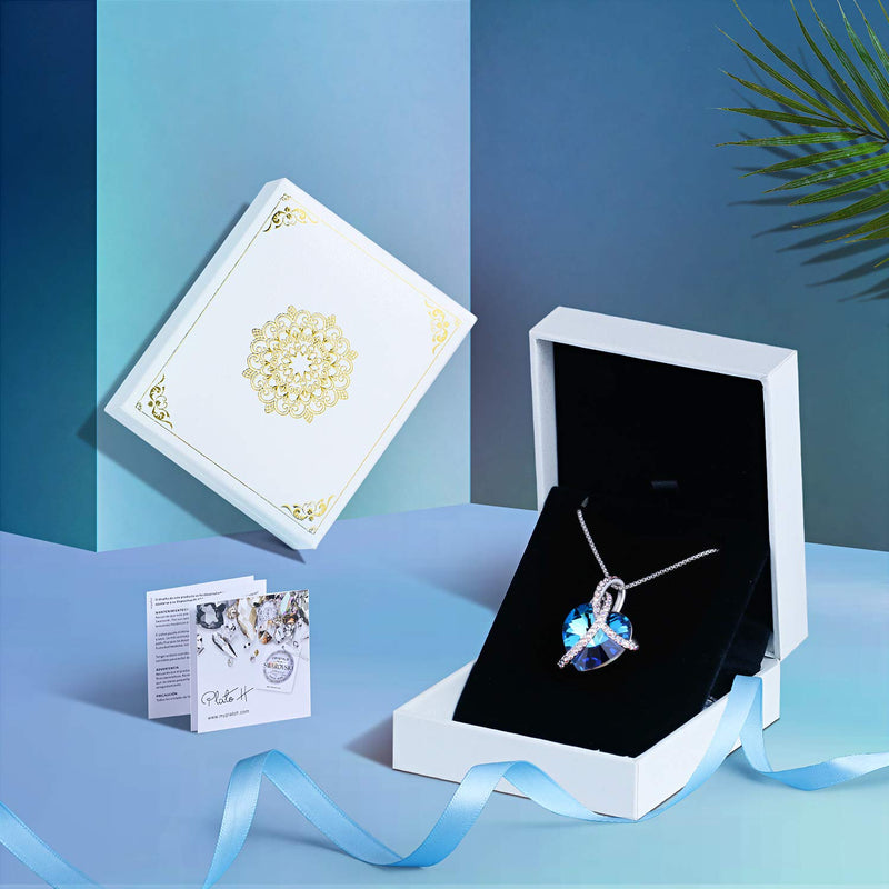 [Australia] - PLATO H Wrapped Heart Necklace Crystals from Swarovski for Women Girl Pendant with Elegant Box Dainty Anniversary Jewelry C_Bule 