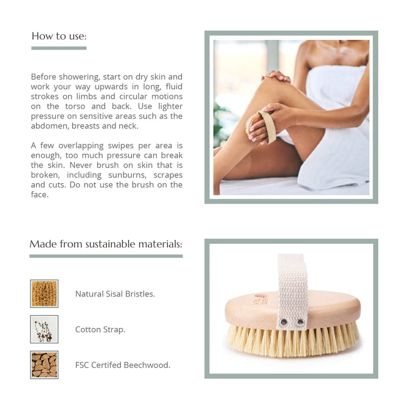 [Australia] - Wild & Stone | Dry Brushing Body Brush | Gentle Exfoliating Brush | Cellulite Remover | Body Exfoliator | Natural & Sustainable Body Brush 