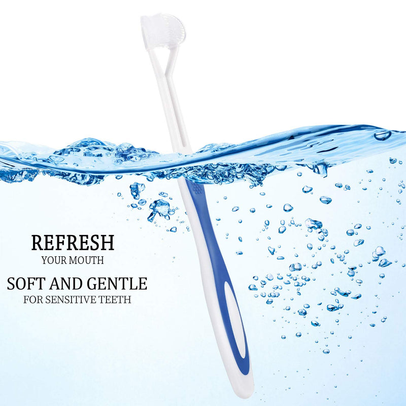 [Australia] - 2 Pieces 3 Sided Autism Toothbrush Three Bristle Travel Toothbrush for Complete Teeth and Gum-Care, Great Angle Bristles Clean Each Tooth, Soft/Gentle (Green, Blue) Green, Blue 