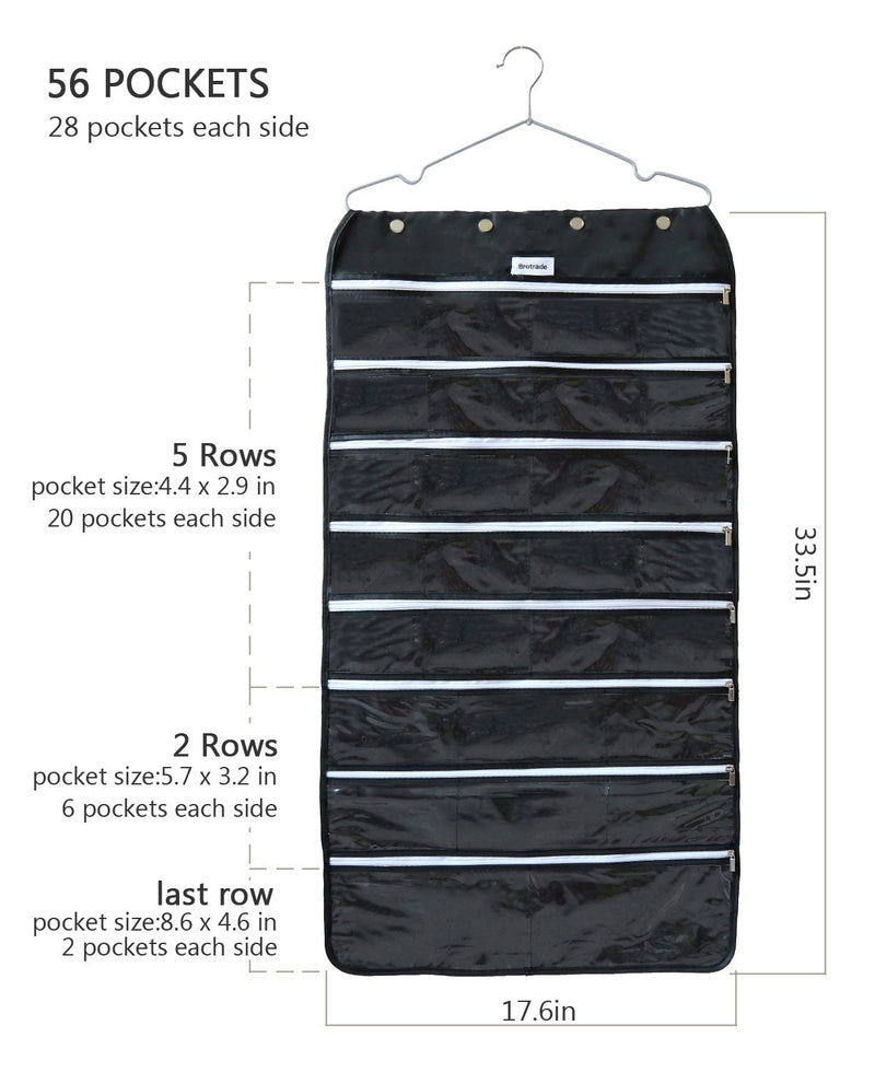 [Australia] - BB Brotrade Hanging Jewelry Organizer With Oxford Dual Side 56 Zippered Storage Pocket（Black） Black with Zipper 