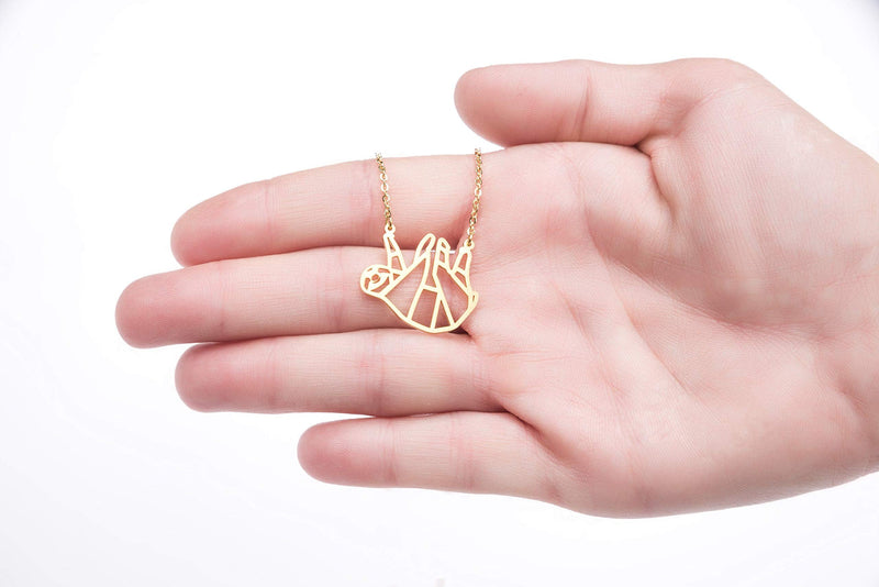 [Australia] - La Menagerie Sloth Gold Origami Jewelry & Gold Geometric Necklace – 18 Karat Plated Gold Necklace & Sloth Necklaces for Women – Sloth Necklace for Girls & Origami Necklace 