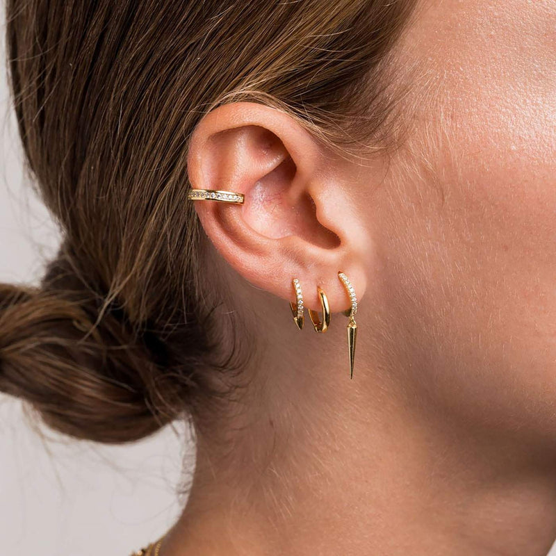 [Australia] - Mevecco Gold Dainty Dangle Hoop Earrings for Women 14K Gold Plated Delicate cute Geometric Triangle Cone Dangle Earrings A-Spike 