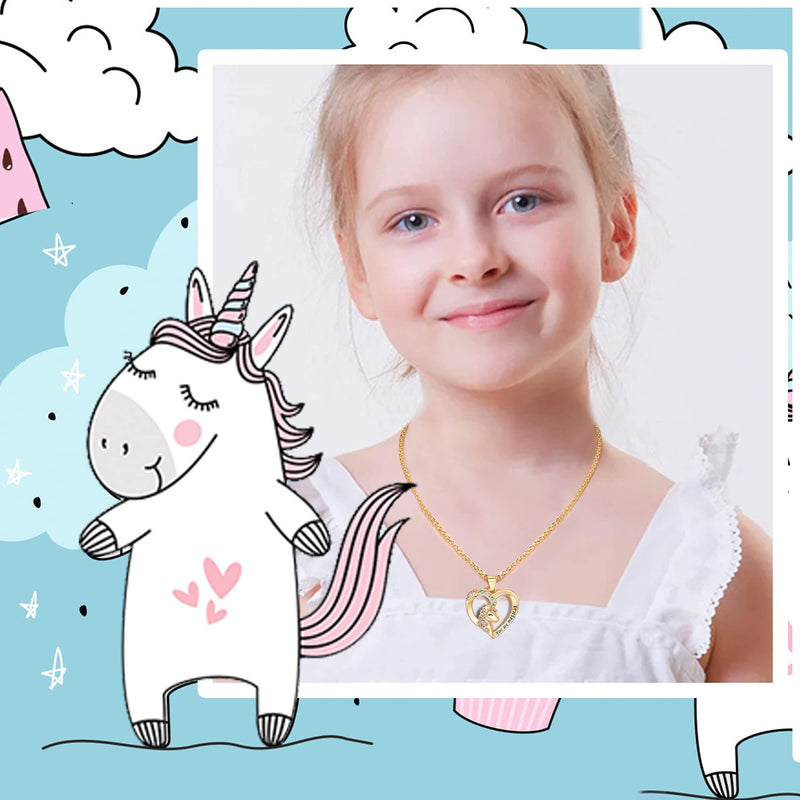 [Australia] - Shonyin Unicorn Necklace for Women Girls CZ Stone Heart Pendant Necklace with You are Magical Message Christmas Birthday Party Jewelry Gift for Daughter Granddaughter Niece Gold 