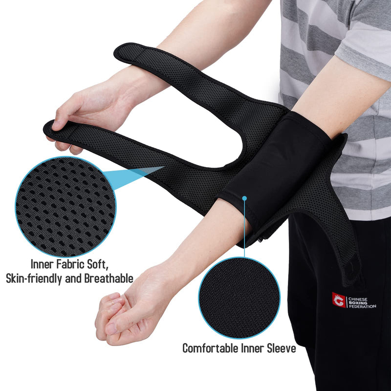 [Australia] - GINTRON Elbow Brace 2022,Comfortable Night Elbow Support for Sleep Elbow Splint, Adjustable Elbow Stabilizer with 2 Removable Metal Splints for Cubital Tunnel Syndrome,Tendonitis,Ulnar Nerve,Tennis Black 