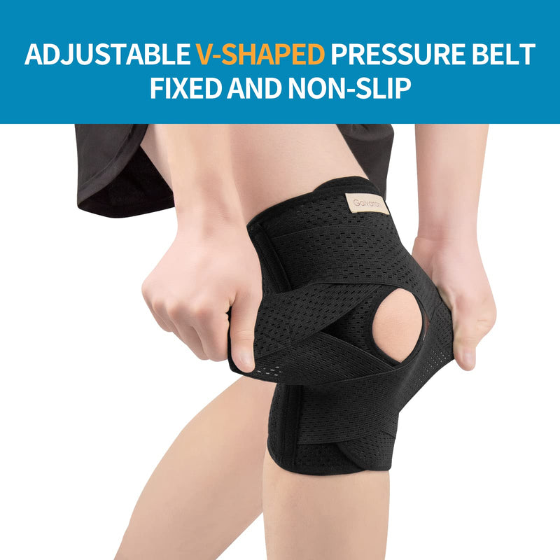 [Australia] - Galvaran Knee Brace with Side Stabilizers for Meniscal Tear Knee Pain ACL MCL Arthritis Injuries Recovery, Breathable Adjustable Knee Support for Men and Women Large Black 