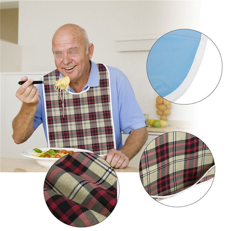 [Australia] - 3Colors Waterproof Adult Elder Mealtime Bib Washable Dinning Aid Clothes Protector Apron PVC Eating Bibs for Elderly Seniors Reusable Washable (Khaki) Khaki 