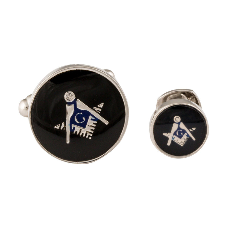 [Australia] - Cuff-Daddy Freemason Masonic Cufflinks Studs Silver Black with Presentation Box 