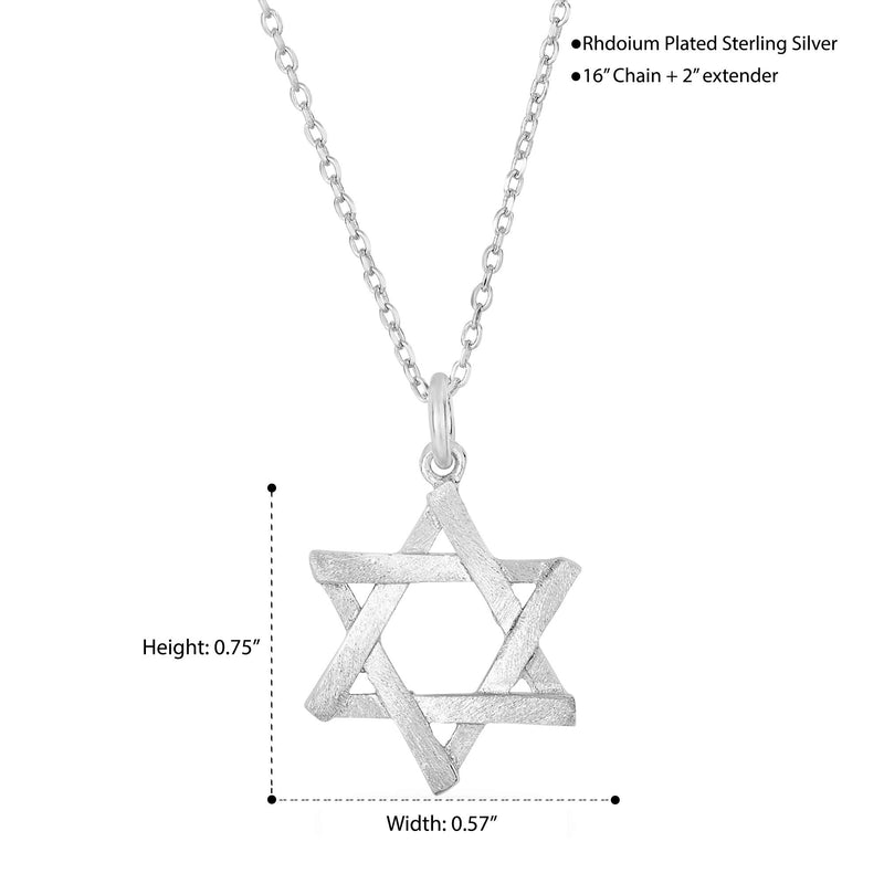 [Australia] - Spoil Cupid 14k Gold Plated 925 Sterling Silver Jewish Jewelry Star of David Necklace Matte Finish Brush Textured, 18" SIlver Star 