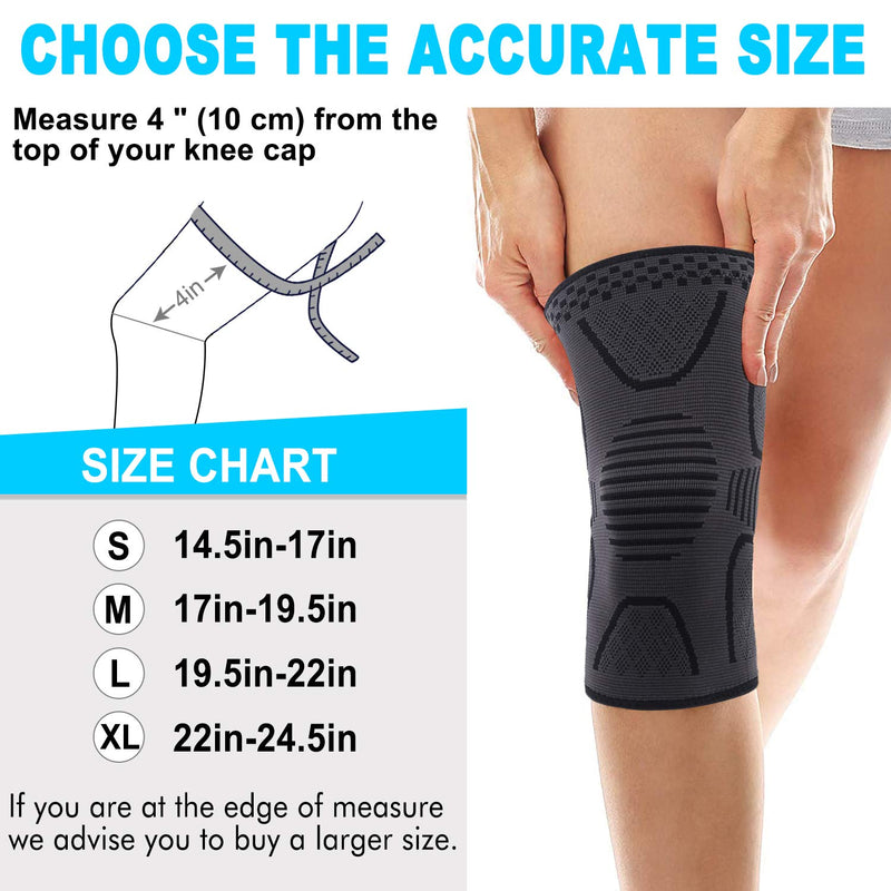 [Australia] - 2 Pack Copper Knee Brace Knee Compression Sleeve Support for Men Women Knee Pain Working Out Running Sport Arthritis Black Medium 