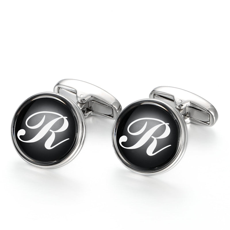 [Australia] - MERIT OCEAN Mens Letter Initial Cufflinks Alphabet Rhodium Plated Cuff Links Wedding Business A-Z R 