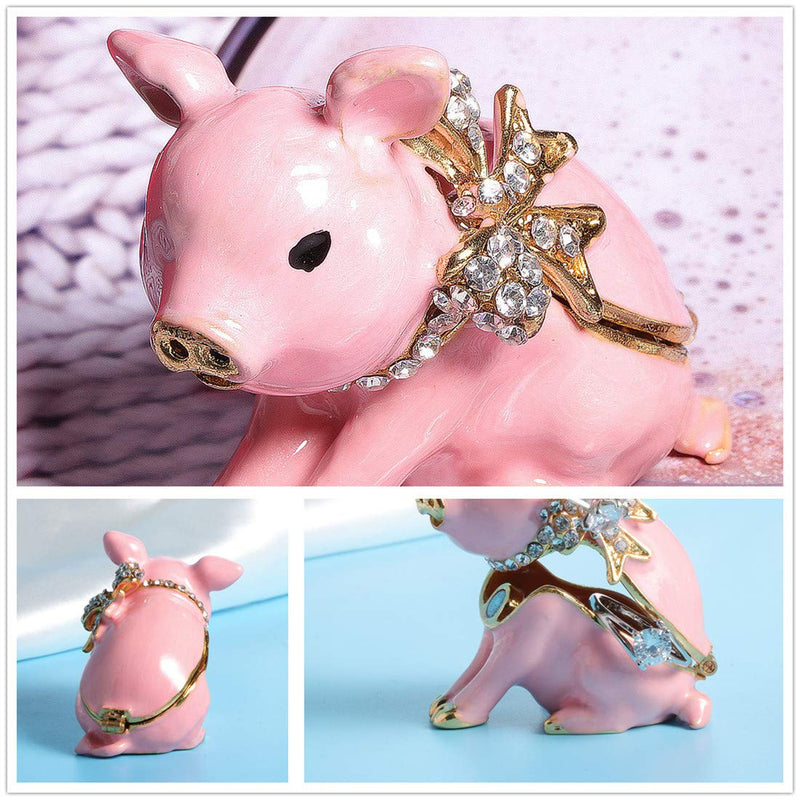 [Australia] - Waltz&F Handcrafted Pewter Trinket Box Jeweled New Lovely Pig Jewelry Box pink 