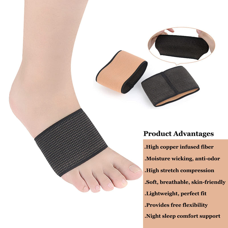 [Australia] - Copper Arch Support Sleeves (4PCS), Plantar Fasciitis Braces for Foot Care, Foot Compression Sleeve for Heel Spurs, Flat & Fallen Arches and High Arch Pain Relief, Arch Support Bands for Women & Men Beige and Black 