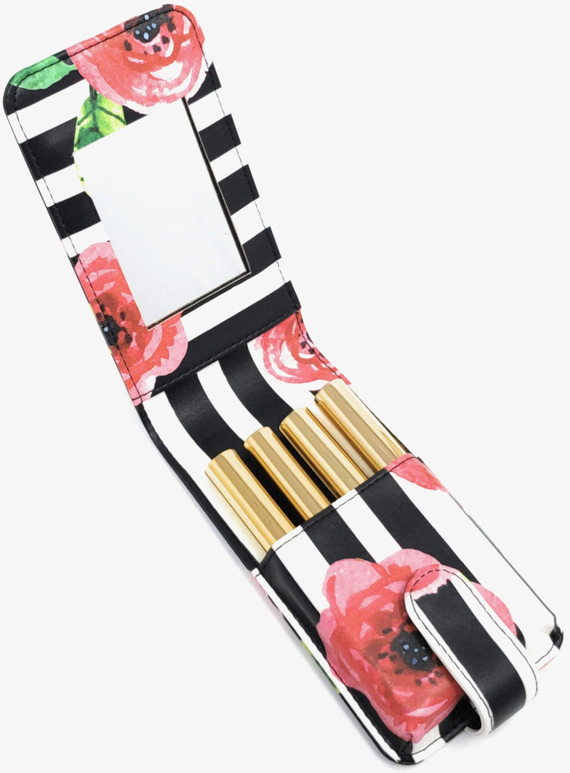 [Australia] - LIMITED EDITION Lipsense Makeup Lipstick Case with Mirror for Purse by CariWare | Cosmetic Pouch With Mirror - Fits Lip sense gloss glossy and Most Popular Brands of Liquid Long Lipstick (Striped Peonies) Striped Peonies 