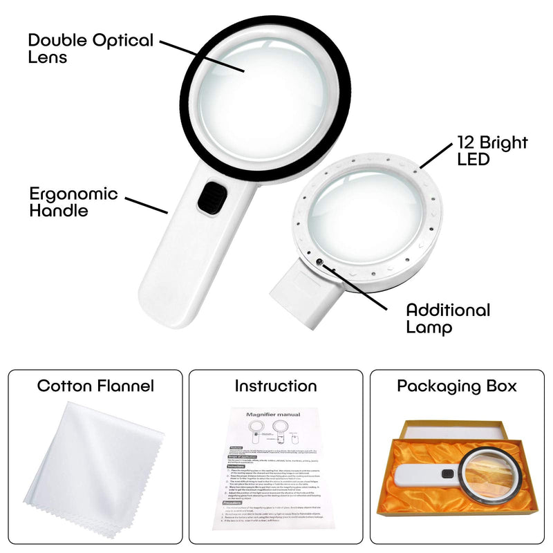 [Australia] - Magnifying Glass with Light,30X Magnification Handheld Magnifier with 13 LED Light Double Lens Magnifying Glass for Reading, Newspaper, Antique, Exploring, Map, Stamp 