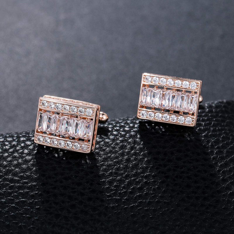 [Australia] - WeimanJewelry Cubic Zirconias CZ Classic Cufflinks for Men Wedding Business Shirts Rose Gold 1 