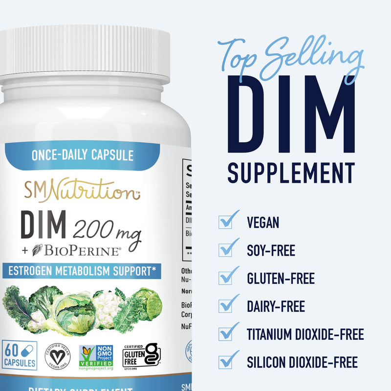 [Australia] - DIM Supplement 200mg - DIM Diindolylmethane Plus BioPerine 60-Day Supply of DIM for Estrogen Balance, Hormone Menopause Relief, Acne Treatment, PCOS, Bodybuilding DIM 200mg 