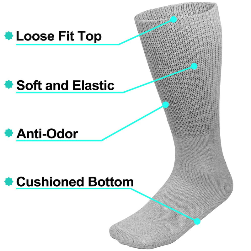 [Australia] - Falari 3-Pack Physicians Approved Diabetic Socks Cotton Non-Binding Loose Fit Top Help Blood Circulation 10-13 Crew Length - Grey 